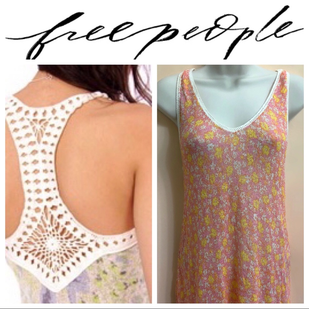 Free People Crochet Lace Back Watercolor Tank